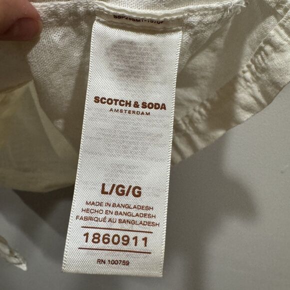 Scotch & Soda Button Up Top Linen Collared Short Sleeve Shirt White Men sz Large - Picture 4 of 7